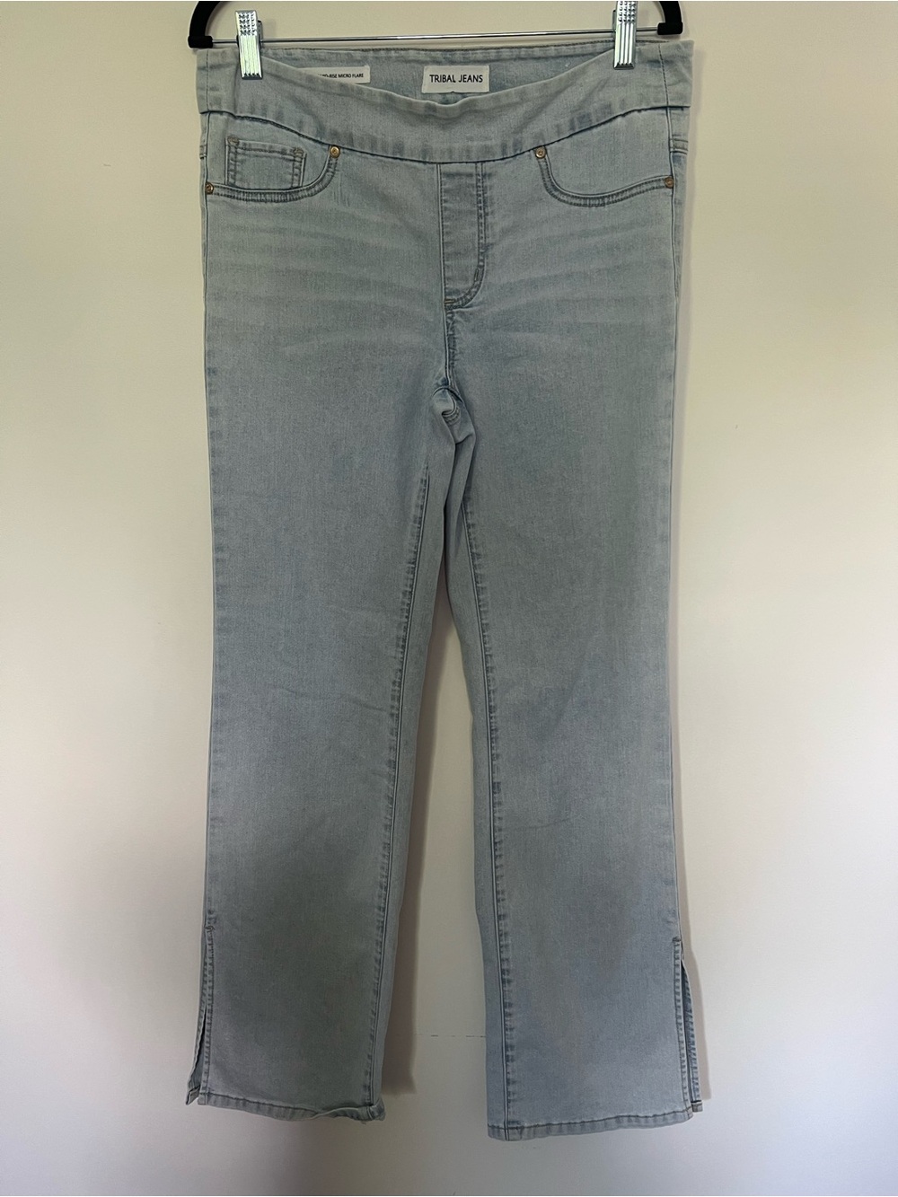 Tribal Light Gray Flare Jeans with Hem Slits